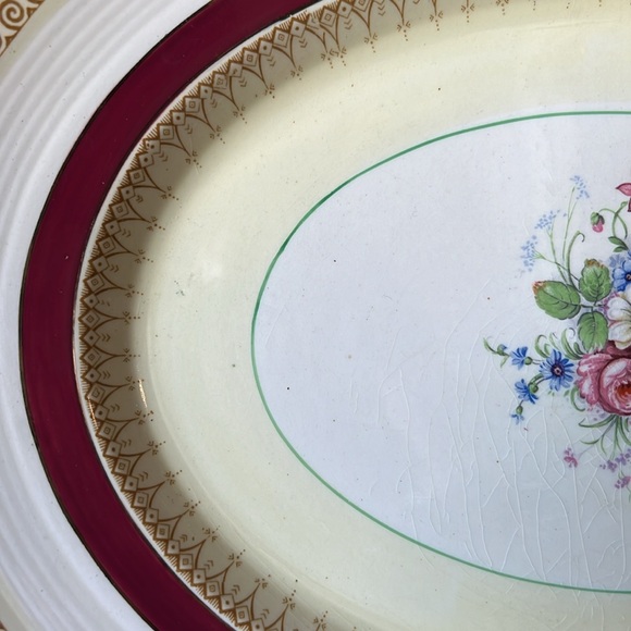 Antique 16 1/8” Wood & Sons Ivory Ware Buckingham Floral Large Serving Platter - Picture 3 of 11